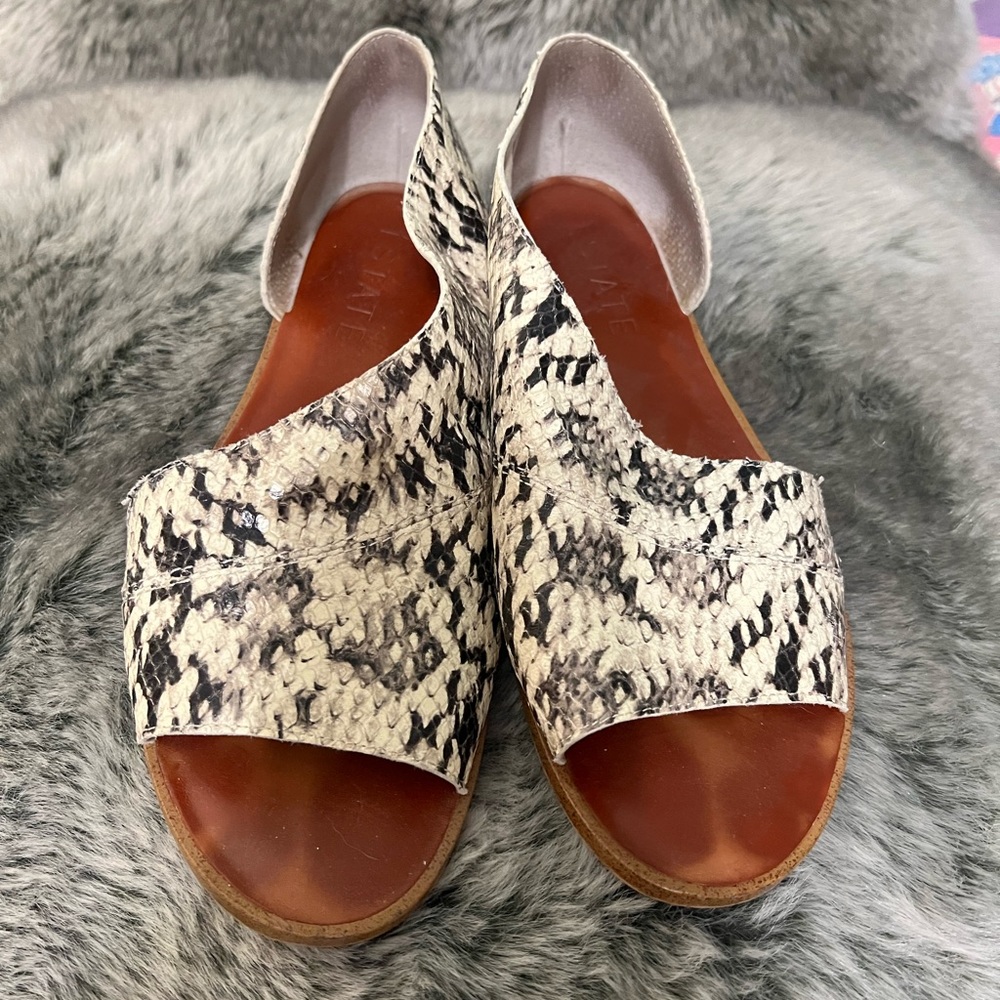1. State Snake Print Leather Sandals